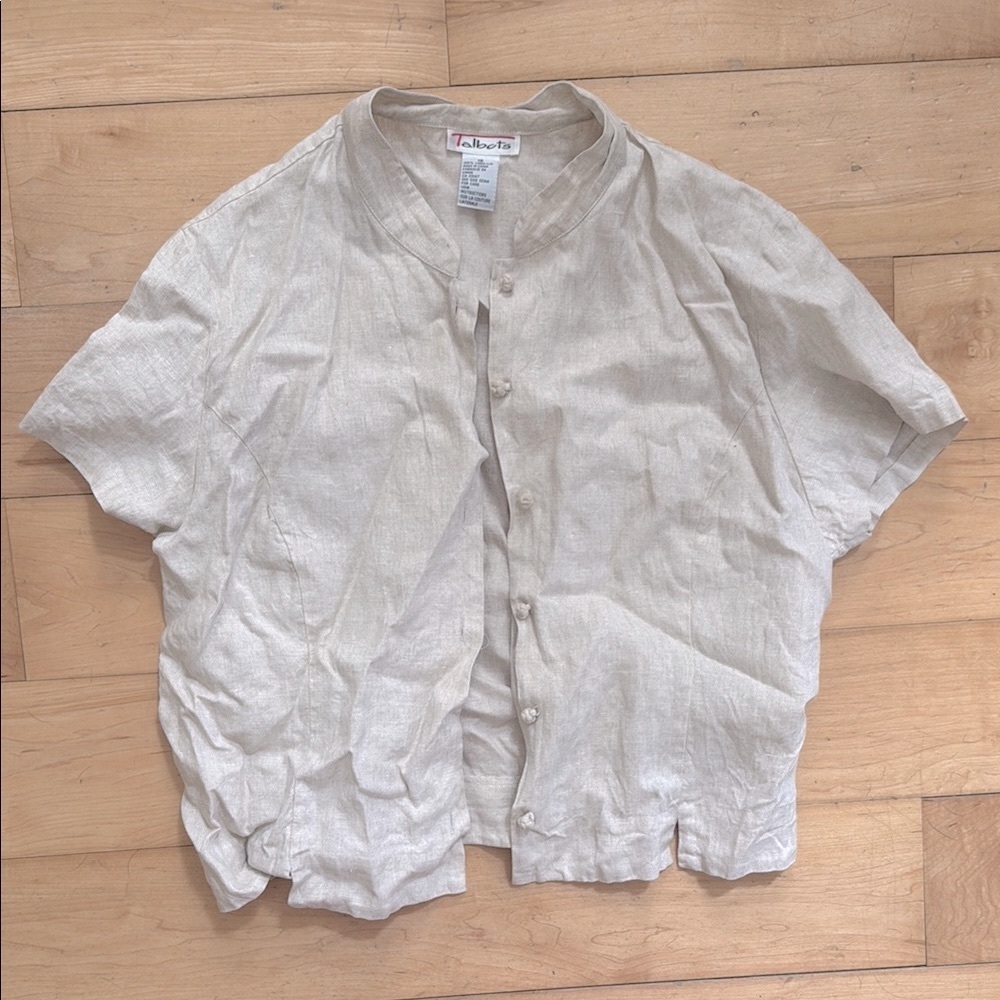 Talbots Cream Button Down Shirt with Mandarin Collar